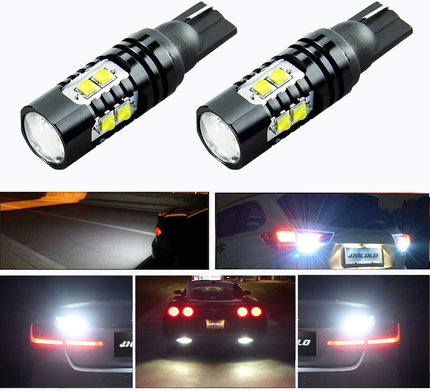 HOCOLO LED Extremely Bright Max 50W High Power T10 198 194 168 912 921 LED Bulb For Backup Reverse Lights, Xenon White (Set of 2) (T10/198/194/168, Light White)