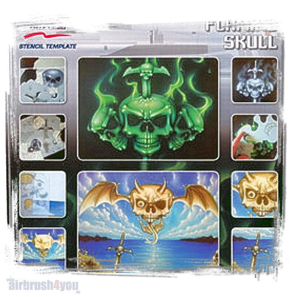 2 Stencils A4 airbrush Flaming Skull Harder&Steenbeck