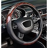 ZHOL Wood Grain Steering Wheel Cover, Universal 15 inch Microfiber Leather Anti-Slip Steering Wheel Protector, Odorless