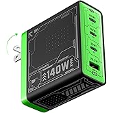 Mfish E-Rhino 140W USB-C Charger, True PD 3.1 GaN Fast Charger, 4-Port (3 USB-C + 1 USB-A) Foldable Plug Power Adapter for MacBook Pro 16”, iPhone 17/16, iPad, Galaxy, Tablet, Laptop