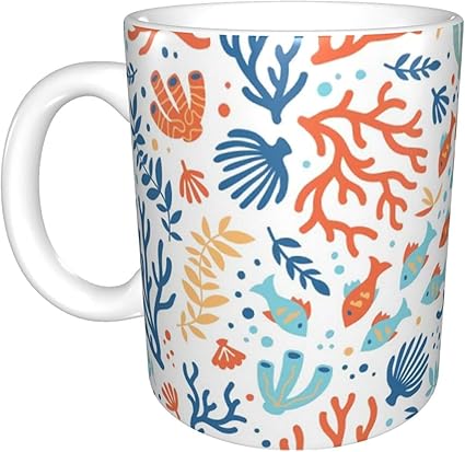 Amazon コーヒーカップ マグ Coffee Mug 磁器カップ 牛奶杯 Drinking Cup 熱帯魚とサンゴの無意味な海のパターン クリスマス 誕生日プレゼント 新年の贈り物 330ml ピアノ 水筒 マグボトル 通販