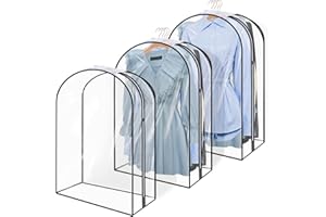 HAKACC 3pcs 12" Gusseted All Clear Garment Bags, 40" Suit Bags for Closet Storage Clothing Storage, Garment Bags for Travel Covers for Coats, Jackets, Shirts and Sweater