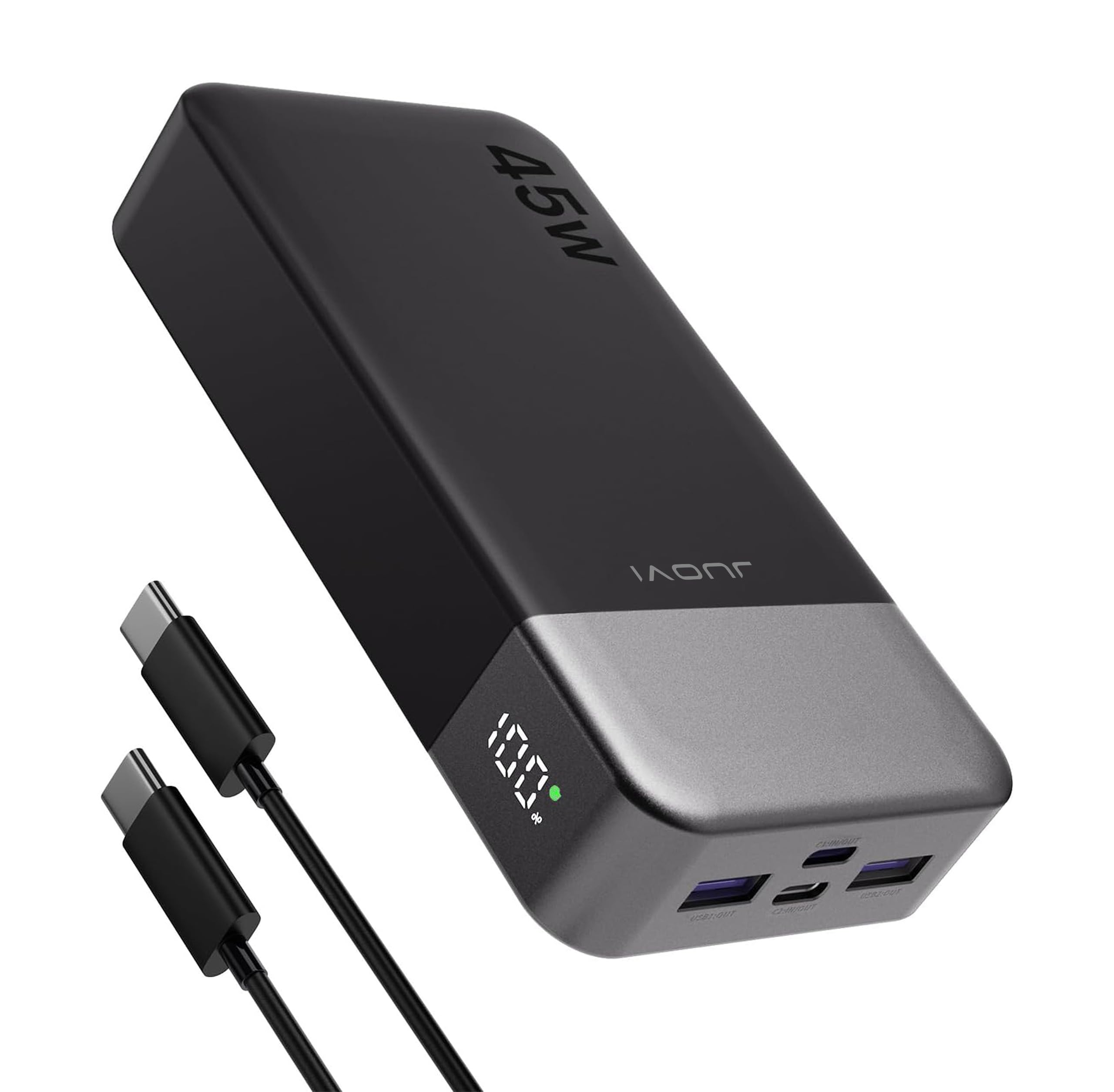 JUOVI J2621 Power Bank Portable Charger 20000mAh 45W, PD3.0 QC 4.0 Fast Charging Battery Pack with LED Display,2 USB-C,2 USB-A for iPhone 15 16, MacBook