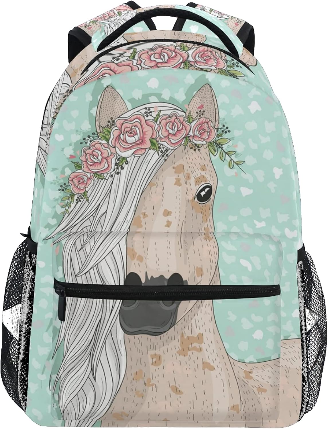 Flower Horse Backpack for Girls Cute Elementary School Bookbag For Kids