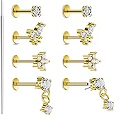 Xnsjeyy 20G 18G 16G Threadless Flat Back Earrings Nose Studs 316L Surgical Steel Tragus Forward Helix Conch Cartilage Lobe Earrings Stud Medusa Labret Monroe Lip Ring Piercing Jewelry For Women Men