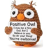 Onebasispoint Crochet Owl with Positive Message, Emotional Support, Handmade, Decorative Animal, for Student, Coworker, Friend, Teacher, Teen, Friends, Office Desk Buddy Encouragement (1)
