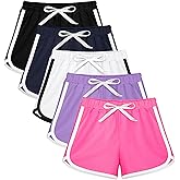 Resinta 5 Packs Girls Cotton Athletic Shorts Toddler Summer Running Shorts Dolphin Yoga Shorts for Kids
