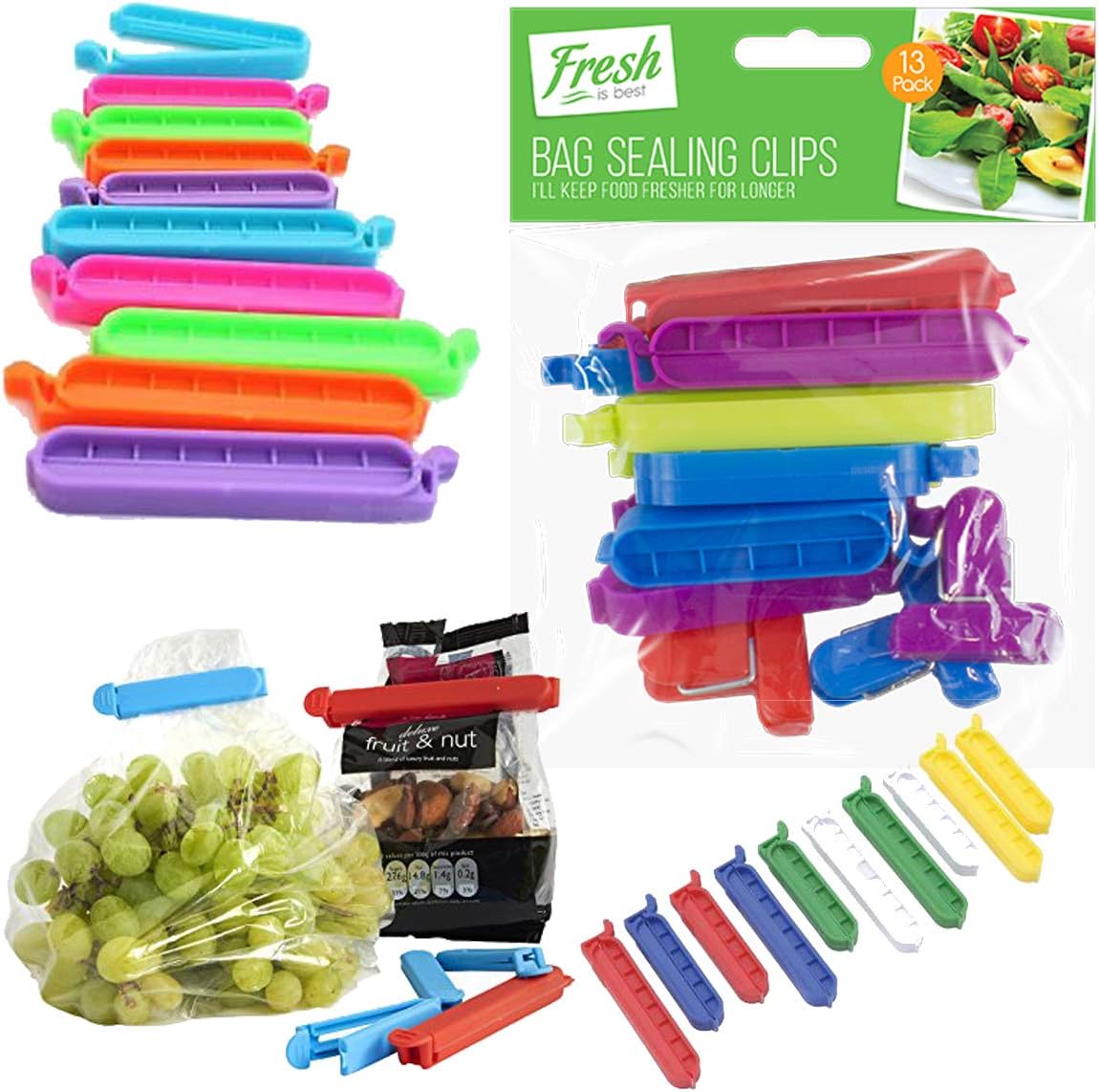 Pack of 13 Food Storage Bag Clips Assorted Size Food Freezer Fridge