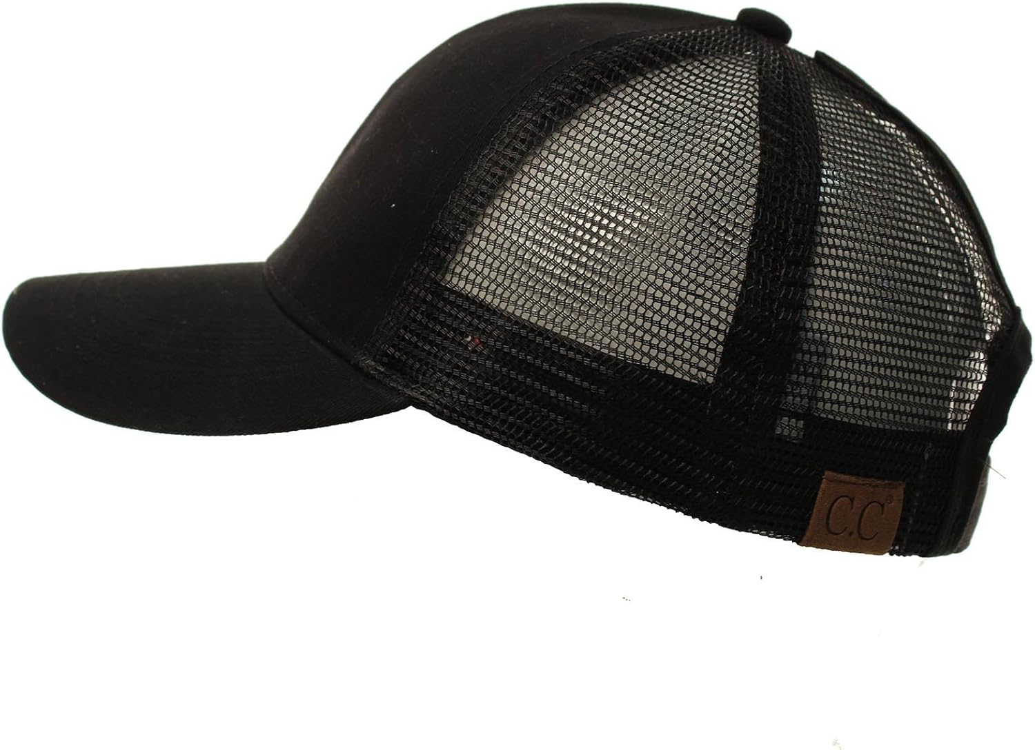 C.C Ponytail Messy Buns Trucker Ponycaps Plain Baseball Visor Cap Dad Hat Black: Clothing