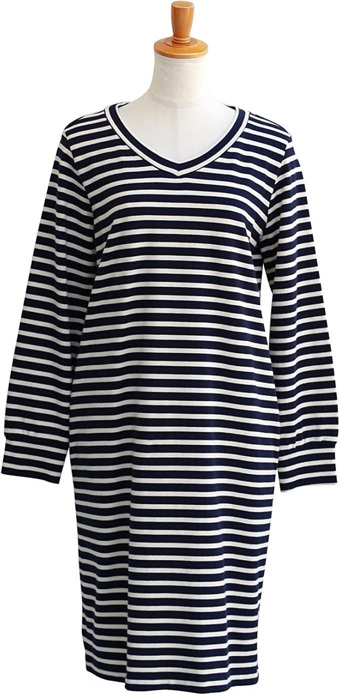 Amazon Co Jp プレイズ Praise ボーダーvネックワンピース 610 M 38 68 ネイビー アイボリー 服 ファッション小物