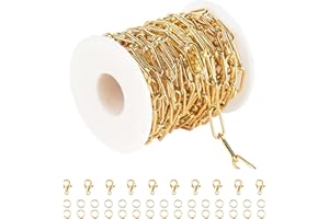 UMAOKANG Gold Plated Paperclip Chain Necklace for Women and Men, Stainless Steel Link Chain Bulks with Jump Rings and Lobster Clasps Jewelry Making Supplies