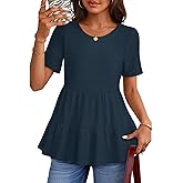 MEROKEETY Women's 2026 Summer Spring Tunic Babydoll Tops Short Sleeve Waffle Knit Shirts Casual Loose Peplum Blouses