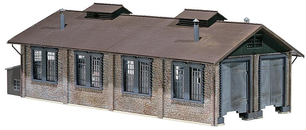 FALLER Locomotive Shed 2-Position Model Kit with 126 Individual Parts 365 x 195 x 130 mm I Model Railway Accessories H0 Building I Model Railway H0 Engine Workshop, White