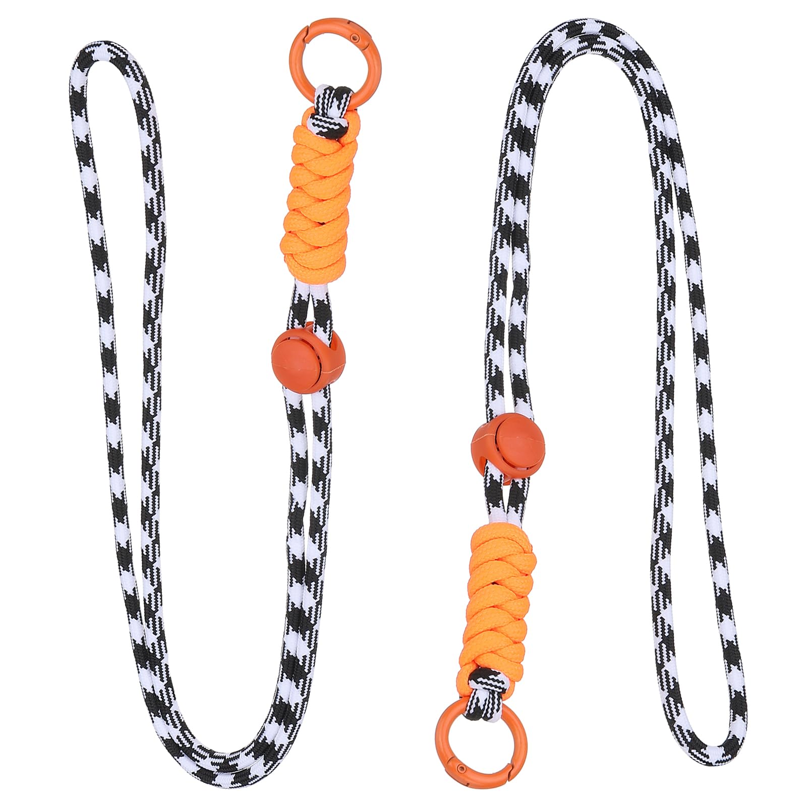 PATIKIL 2 Pcs Paracord Lanyard Necklace, Paracord Lanyard with Split Ring & Clip, Color Matching String for Outdoor Activities, Bag Pendant, Keys, Black White & Orange