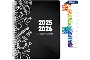 Global Datebooks Dated Middle School or High School Student Planner for Academic Year 2025-2026 Includes Ruler/Bookmark and Planning Stickers (Block Style - 8.5"x11" - Doodles)