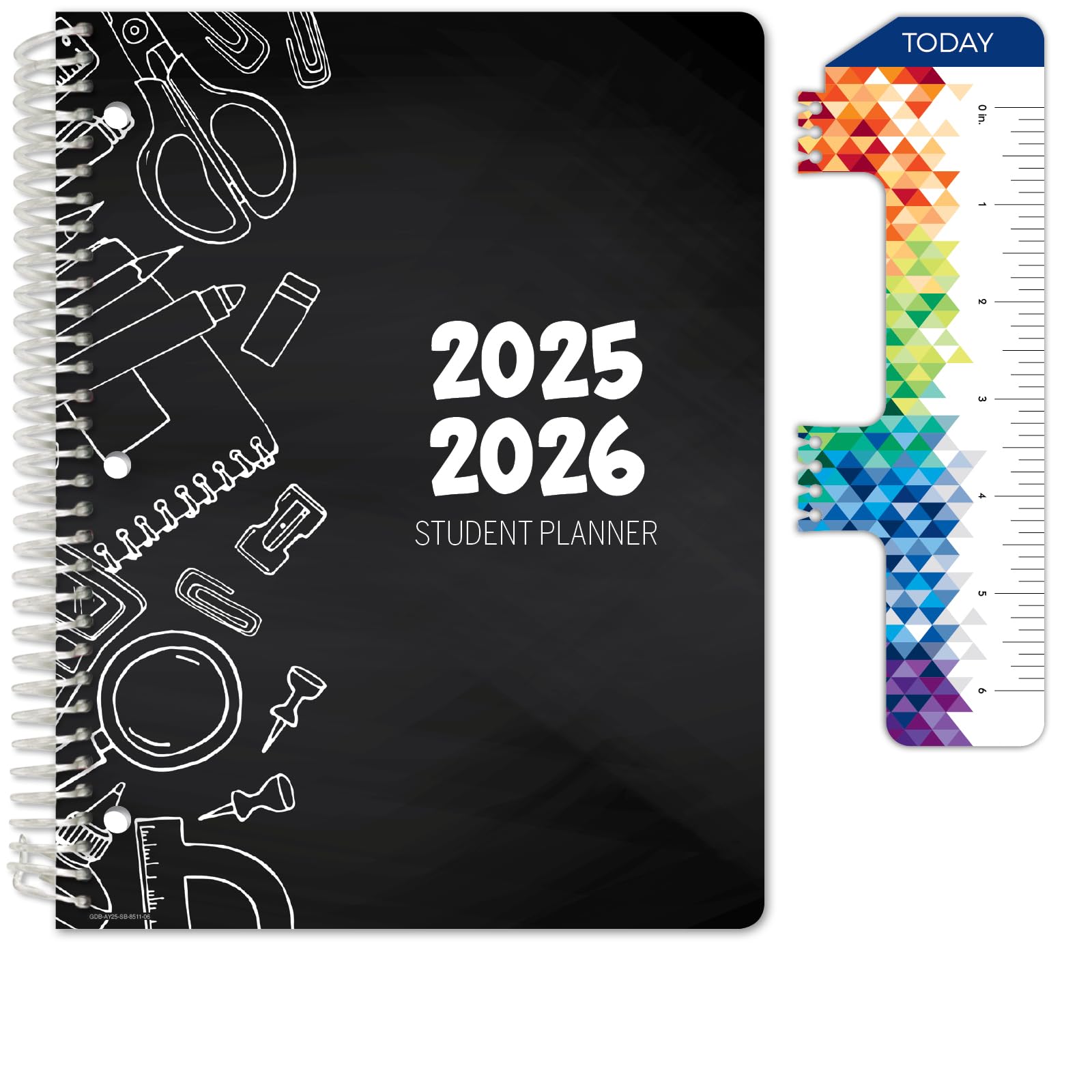 Photo 1 of Global Datebooks Dated Middle School or High School Student Planner for Academic Year 2025-2026 Includes Ruler/Bookmark and Planning Stickers (Block Style - 8.5"x11" - Doodles)