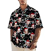 Personalized Hawaiian Shirt with Face, Custom Xmas Ugly Shirt Gift Family Matching Face Logo Photo Picture Button Up Shirts