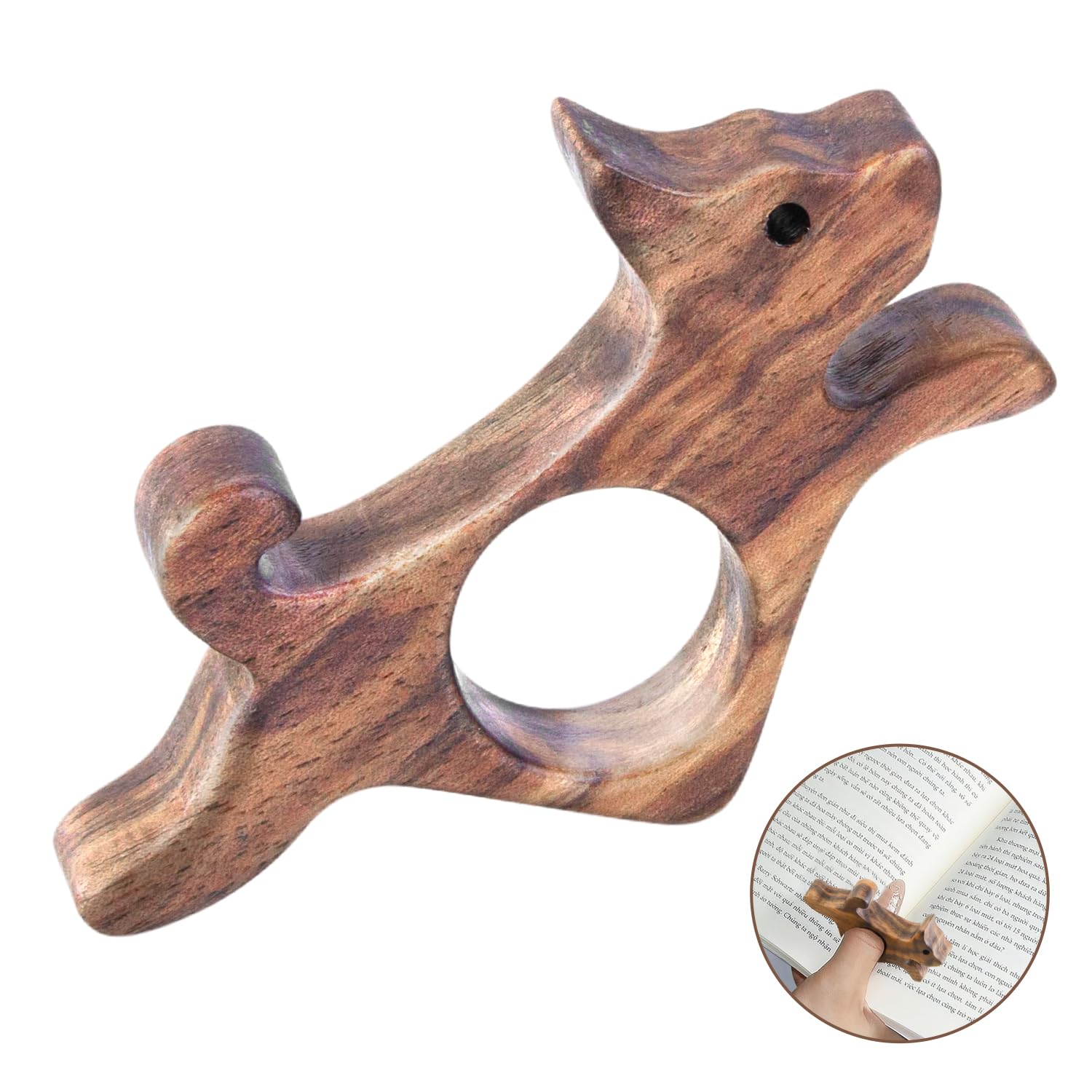 Dog Shaped Book Page Holder Book Lover Gifts, Handmade Natural Walnut Thumb Bookmark Dog Book Page Holder Bookish Gifts Novel Reading Accessories Gifts for Readers Smooth Wood Book Holder Thumb
