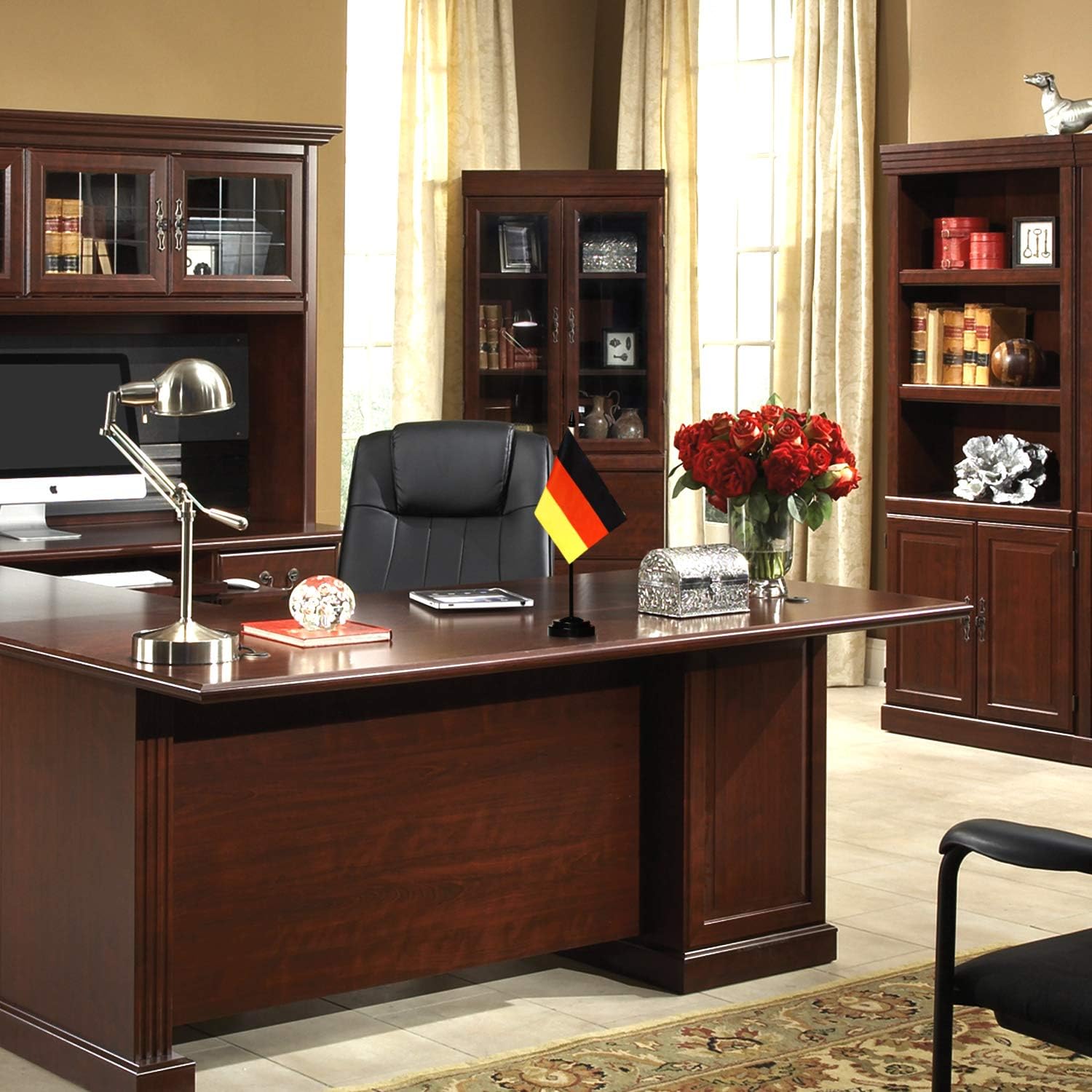 ANLEY Germany Deluxe Desk Flag Set - 6 x 4 Inch Miniature German Desktop Flag with 12" Solid Pole - Vivid Color and Fade Resistant - Black Base and Spear Top : Office Products