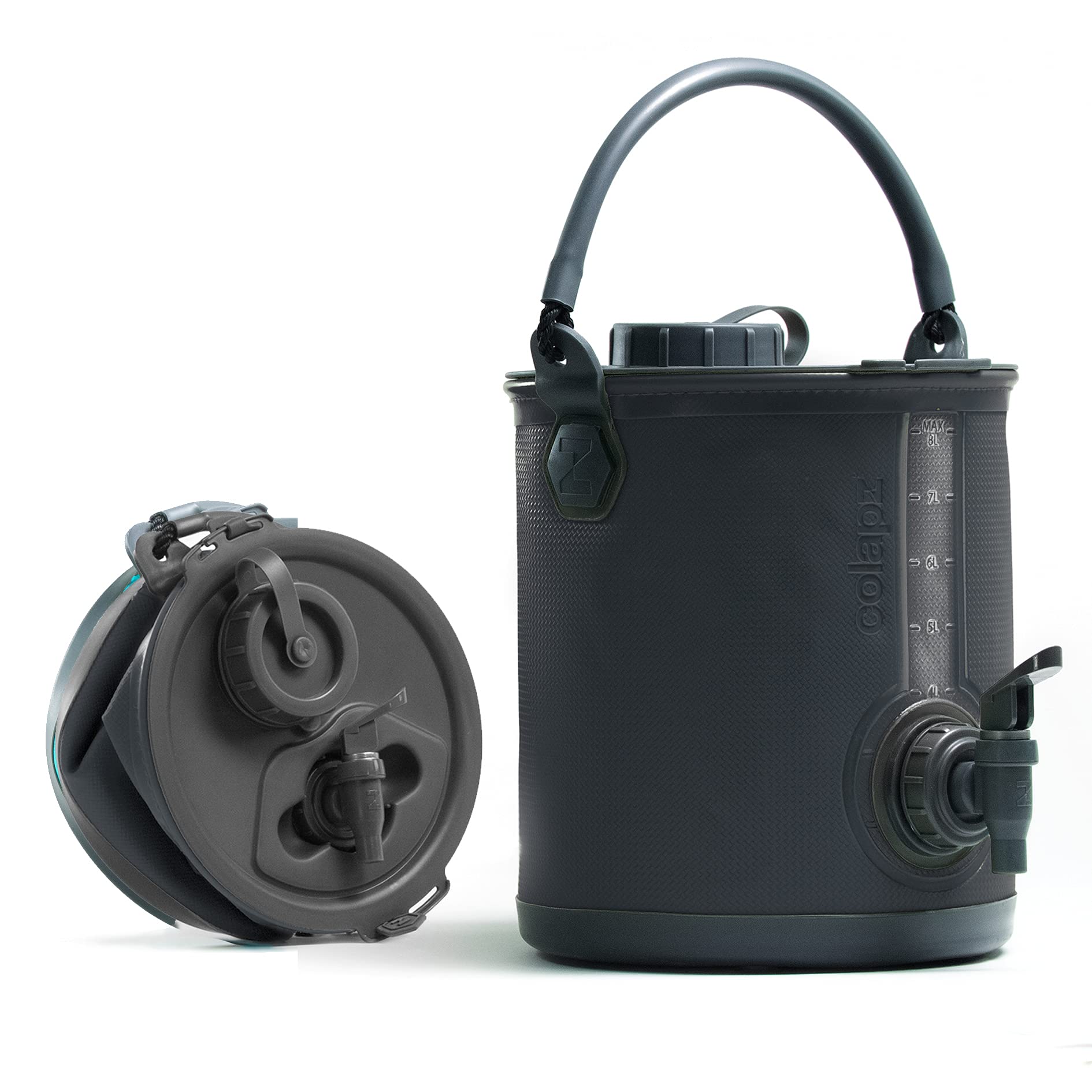 Colapz 8l Premium 2-in-1 Collapsible Water Container, BPA Free Camping Liquid Carrier Handle Bucket with Portable Lid, Dispenser Tap and Versatile Portable Accessories, Camping Water Containers
