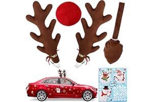 Angooni Branch-Shaped 16" Christmas Antlers for Car - Brown Christmas Reindeer Car Kit with Festive Stickers, Adorable Xmas Decorations for Car, Suitable for Jeeps, Trucks, Golf Carts..