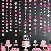 Hot Pink Rose Gold Party Decorations Circle Dots Garland Hanging Polka Dot Streamer for Girls Birthday Bachelorette Baby Shower Wedding Bridal Shower Anniversary Hen Party Supplies