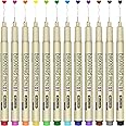 Muchcute 01 Micro Fineliner Drawing Art Pens: 12 Colors 0.25mm Extra Fine Point Bible No Bleed Smooth Journal Zentangle Study Supplies Colored Waterproof Line Ultra Needle Tip Fine liner Thin Gel Felt