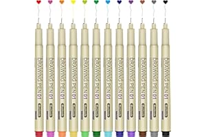 Muchcute 01 Micro Fineliner Drawing Art Pens: 12 Colors 0.25mm Extra Fine Point Bible No Bleed Smooth Journal Zentangle Study Supplies Colored Waterproof Line Ultra Needle Tip Fine liner Thin Gel Felt