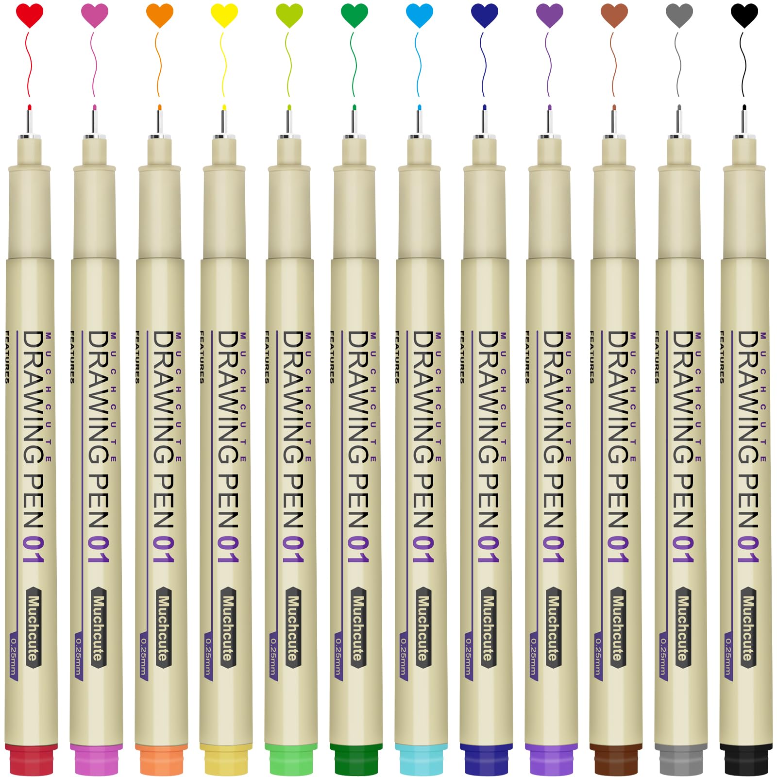 Muchcute 01 Micro Fineliner Drawing Art Pens: 12