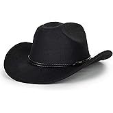 Western Cowboy Hat for Men Women Classic Fedora Hat with Buckle Belt (Size:M-L)
