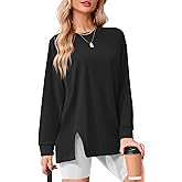 Odosalii Womens Crewneck Sweatshirt Loose Fit Long Sleeve Shirts Trendy Oversized Sweater Fashion Side Slit Pullover Tops