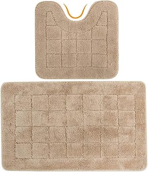 Hebe Badezimmerteppich Set Mikrofaser Weich Zottelig Rutschfest U Formig 2 Stuck Modern 21x34 20x20 Beige Amazon De Kuche Haushalt