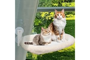 PETMARKET Cat Window Perch, Cordless Foldable Cat Hammock Perch Large23.8''*11.8'' - 4 Suction Cups Resting Seat, Solid Metal Frame, Washable Cover with Two Fabrics to Different Seasons for Large Cat(White)