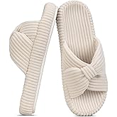 BUNYISCN Slippers for Women Memory Foam Women's Orthopedic Arch Support Open Toe House Bedroom Corduroy Bow Crossbands Slide House Slippers