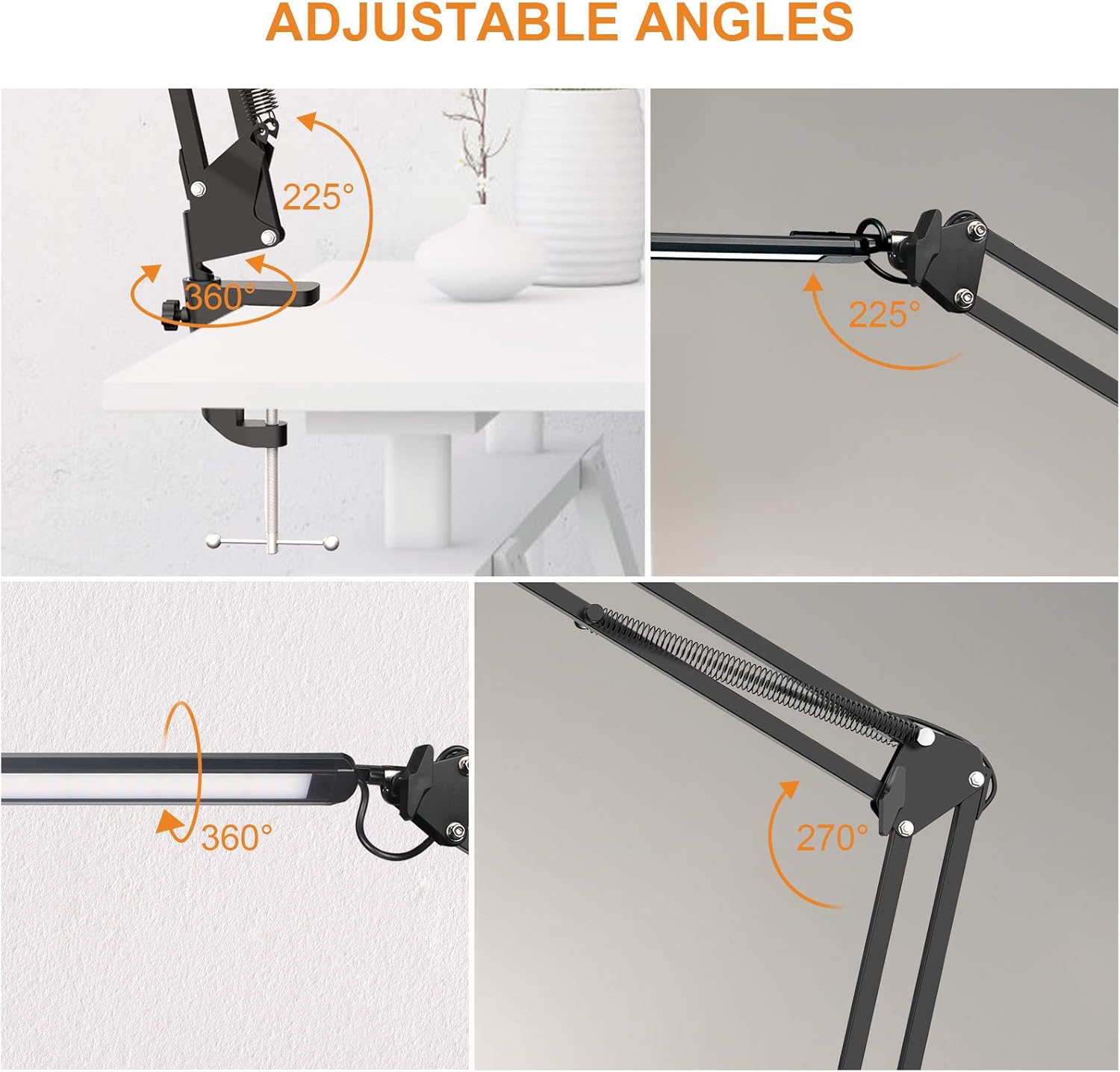 LED Desk Lamp, Adjustable Swing Arm Desk Lamp with Clamp, Dimmable Desk Light Eye-Care Table Light, Memory Function, 3 Color Modes, 10-Level Brightness Table Lamp for Home, Office, Study, Reading - - 