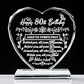 QIANRUNA 80th Birthday Gifts for Women Men, Laser Glass Heart 80th Birthday Decorations Ideas, Happy Birthday Gifts for 80 Year Old Men Women Husband Wife Mom Dad Friend