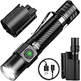 ULTRAFIRE Tactical Flashlight with Belt Holster, 1800 High Lumen Rechargeable Flashlight with Duty Belt Holder, Security Flashlight for Police, Law Enforcement, 5 Modes LED Flashlight with Dual Switch