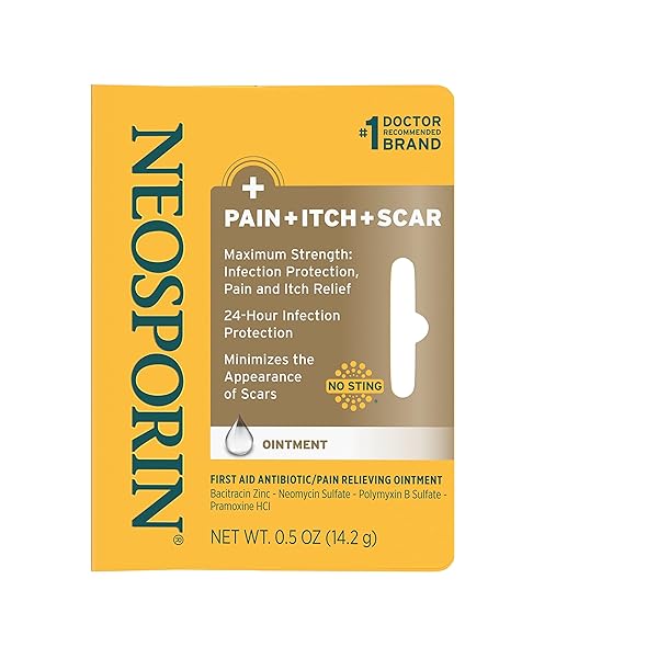 NEOSPORIN ANTIBIOTIC PAIN-RELIEVING, ANTI-ITCH, & SCAR APPEARANCE MINIMIZER OINTMENT WITH NEOMYCIN & BACITRACIN ZINC, 24-HOUR INFECTION PROTECTION FOR MINOR CUTS, SCRAPES & BURNS,.5 OZ