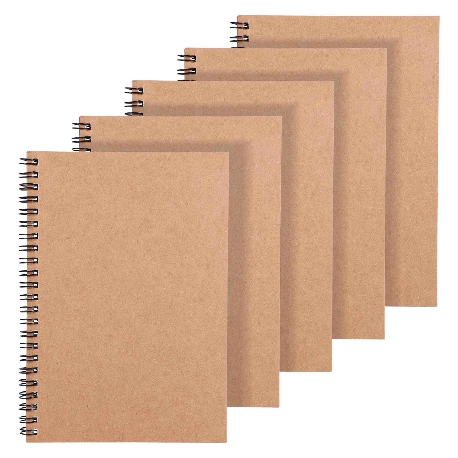 Zuimei 5 Pack Spiral Notepad A5, Kraft Cover 120 Pages Lined Notebook Wirebound Journals A5 Spiral Notebook, 360 Degree Rotated Notepad Bulk, Sketch Book for Drawing School Office Travel