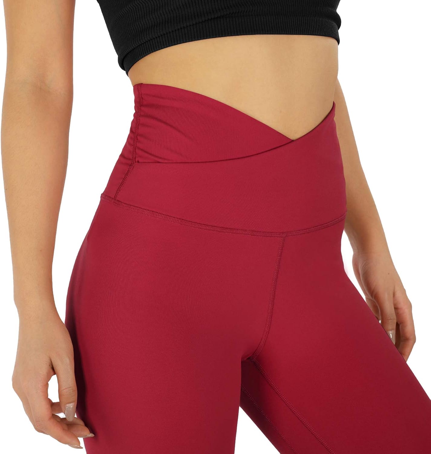 ODODOS Women's Cross Waist Yoga Capris with Inner Pocket, 7/8 Sports Workout Running Leggings -Inseam 21" / 25": Clothing