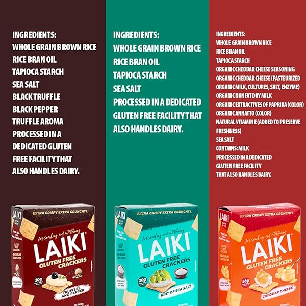 GLUTEN FREE CRACKERS (VARIETY PACK OF 3) CHEDDAR CHEESE, TRUFFLES AND PEPPER, SEA SALT HEALTHY SNACKS WHOLE GRAIN BROWN RICE ALMOND FLOUR ALTERNATIVE CRACKERS CRISPY CRUNCHY TASTY LIGHT SNACKS