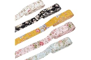 PH PandaHall 25 Yards/22.86m 5 Colors Flower Printed Ribbon 25mm Double Wavy Edge Fabric Vintage Floral Webbing Strap Soft Bi
