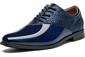 CLOWSE Men's Tuxedo Dress Shoes Patent Leather Oxfords Classic Formal Suit Shoes with Lace-Up