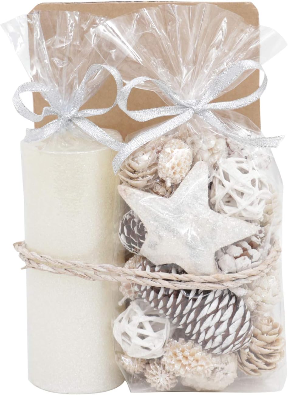 Deco aro Natural Dried Flowers Leaves Seeds Wooden Flakes Potpourri (12 cm, White)