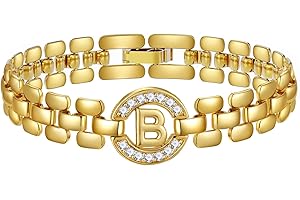 WEDDINEN Initial Bracelets for Women, 14K Gold Plated Letter A-Z Bracelets with Diamonds,Thick Chain Bracelet for Teen Girls trendy Jewelry Gifts