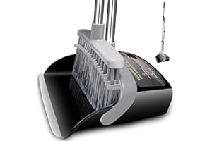 OLLSDIRE Broom with Dustpan Combo Set Broom and Dustpan Set Dust Pan with 51.2" Stainless Steel Long Handle, Brooms with 5-Layer Plus Firm and Soft Bristles Combine, New Home Apartment Office Essentials