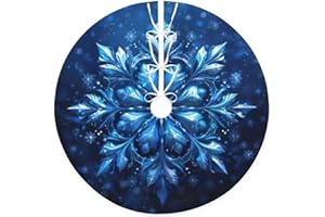 Blue Christmas Snowflake Print Round Christmas Tree Skirt,Fun Country Farmhouse