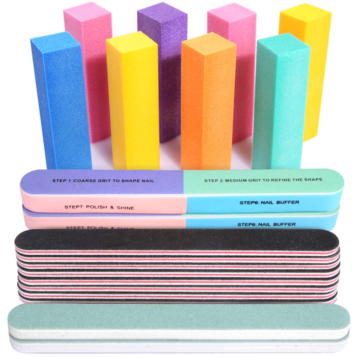 Nail Files and Buffers, FANDAMEI 20PCS Professional Manicure Tools Kit. Rectangular Nail Buffer Block & 100/180 Grit Nail File, 7 Way Nail File & Nail Polishing Buffer. Nail Care File Buffer Tool : Beauty