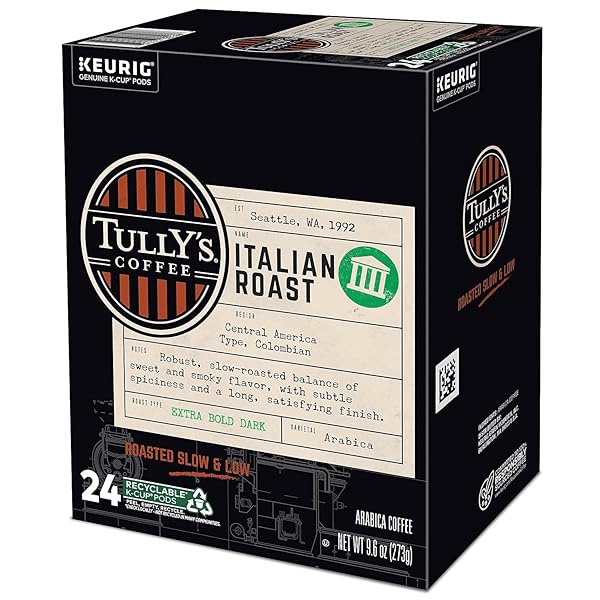 TULLY’S COFFEE ITALIAN DARK ROAST KEURIG SINGLE-SERVE K-CUP PODS, DARK ROAST COFFEE, 24 COUNT