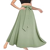 Afibi Women's High Waist Skirt Tie Front A-Line Flowy Long Maxi Skirts with Pockets